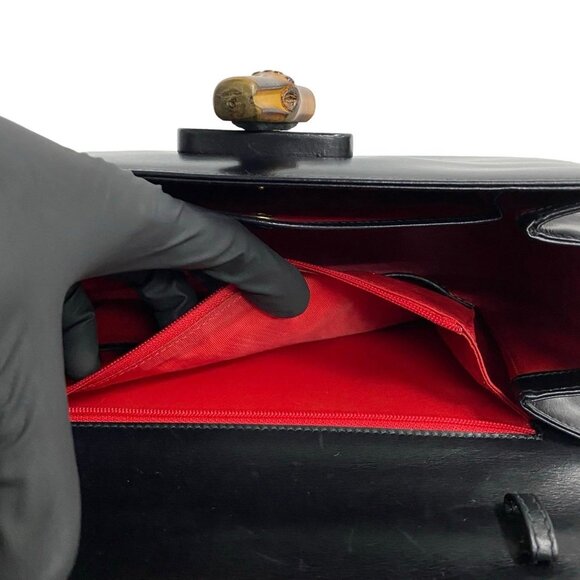 GUCCI Black Leather Bamboo Tote Bag - Picture 9 of 9